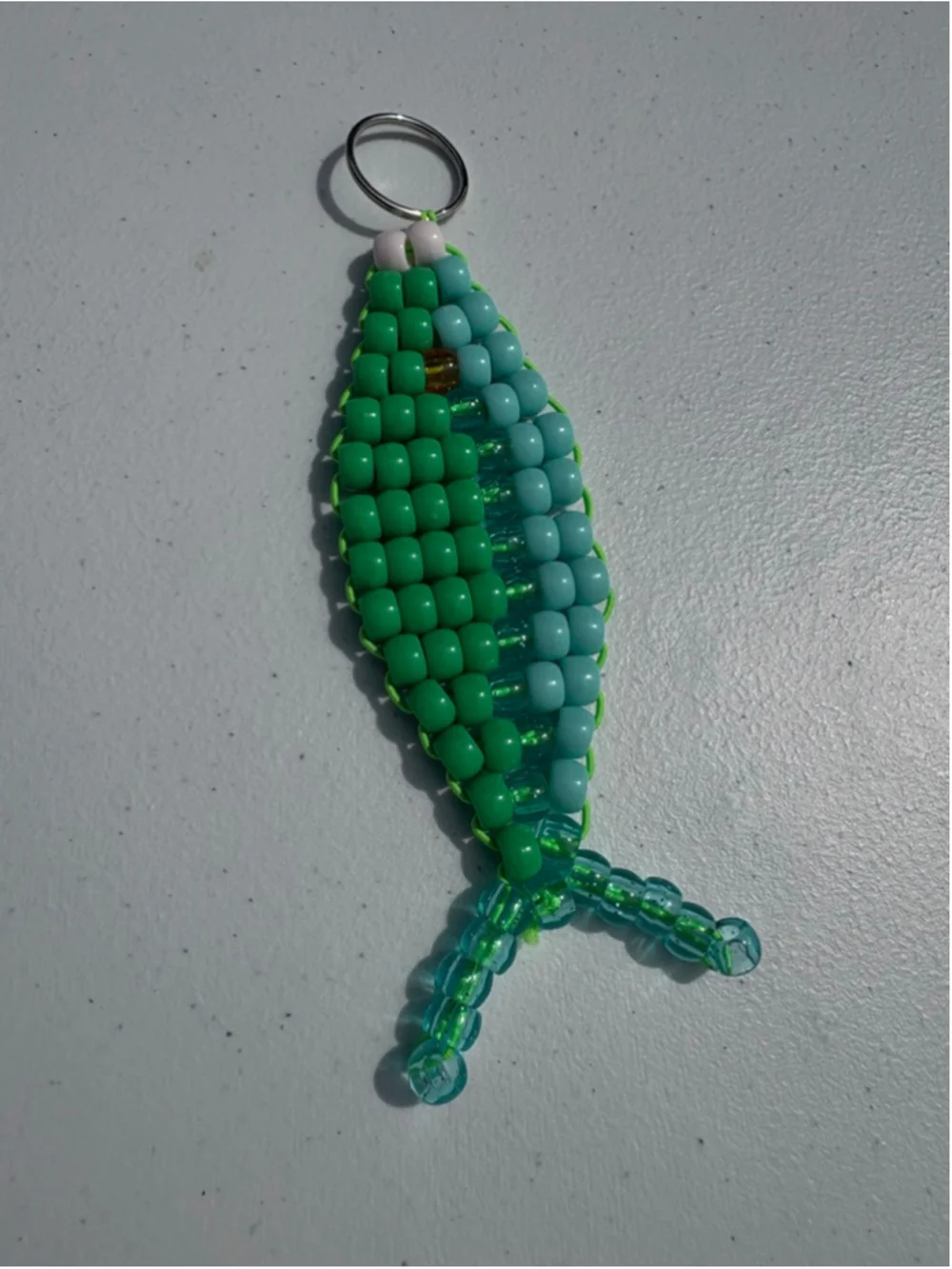 Pony Beaded Fish Keychain One Size Green Blue